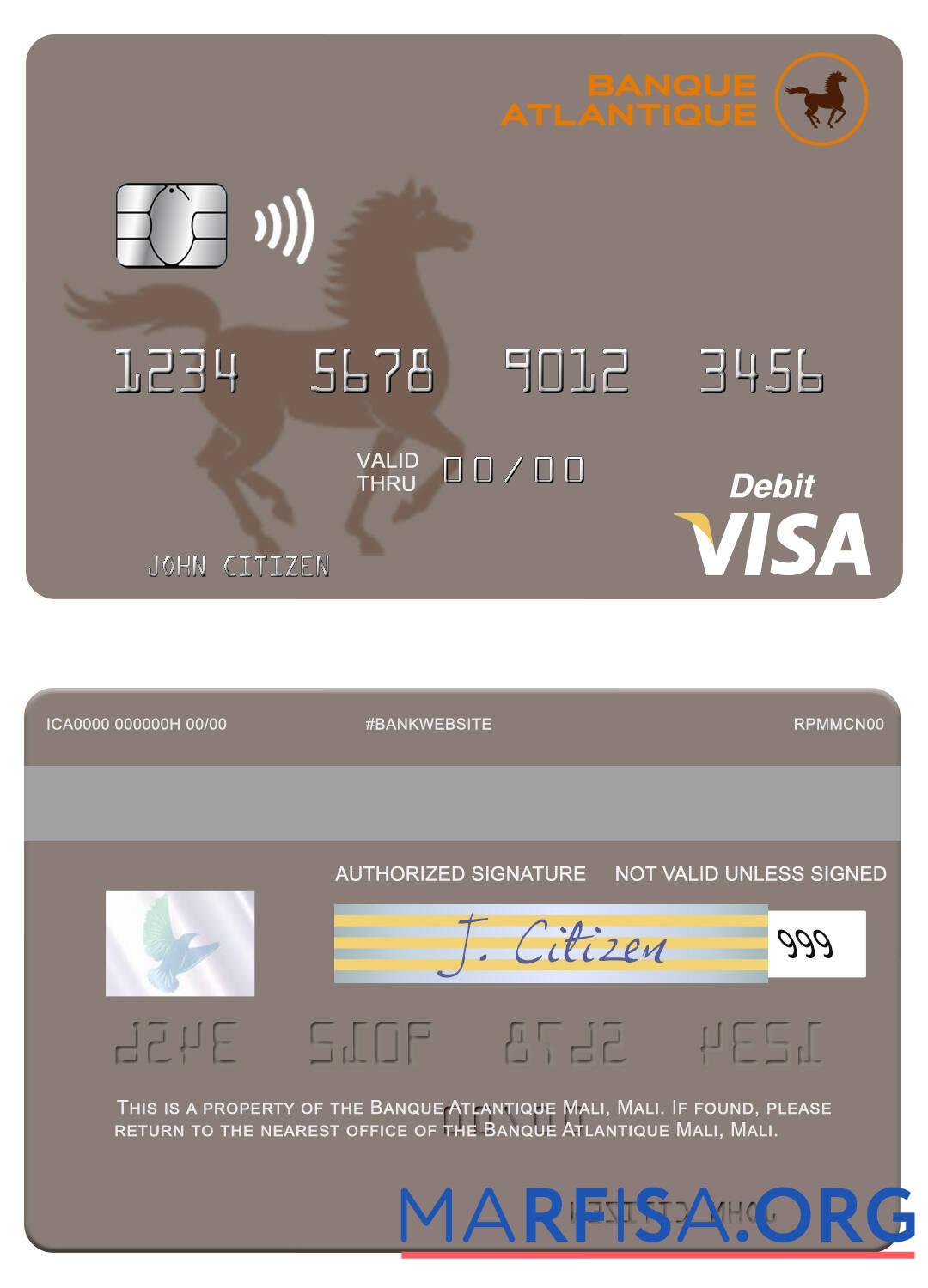 Printable Mali Banque Atlantique Mali visa debit card download for verification